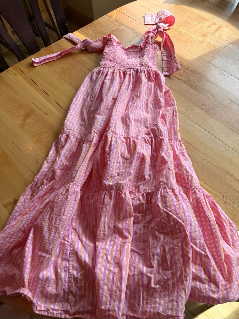 twik Pink Striped Tiered Sundress with Tie Straps
